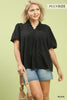 P-Linen Blend Ruffle Neck Top