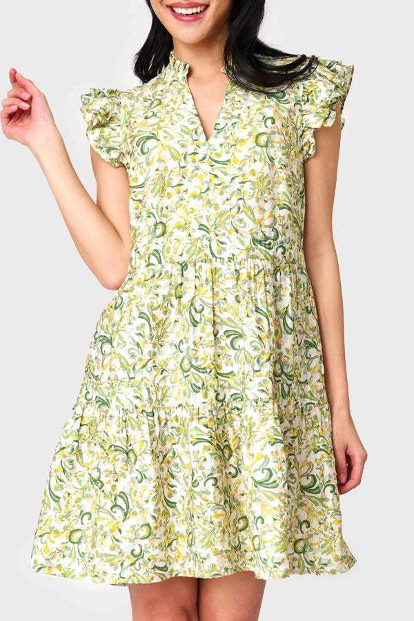 Sweet Botanical Flutter Sleeve Dress