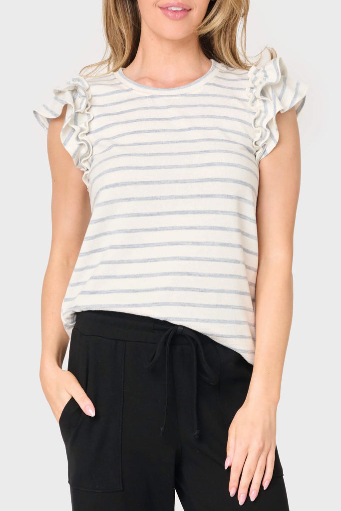 GL Stripe Ruffle Sleeve Top