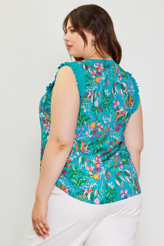 P-Teal Green Floral Top