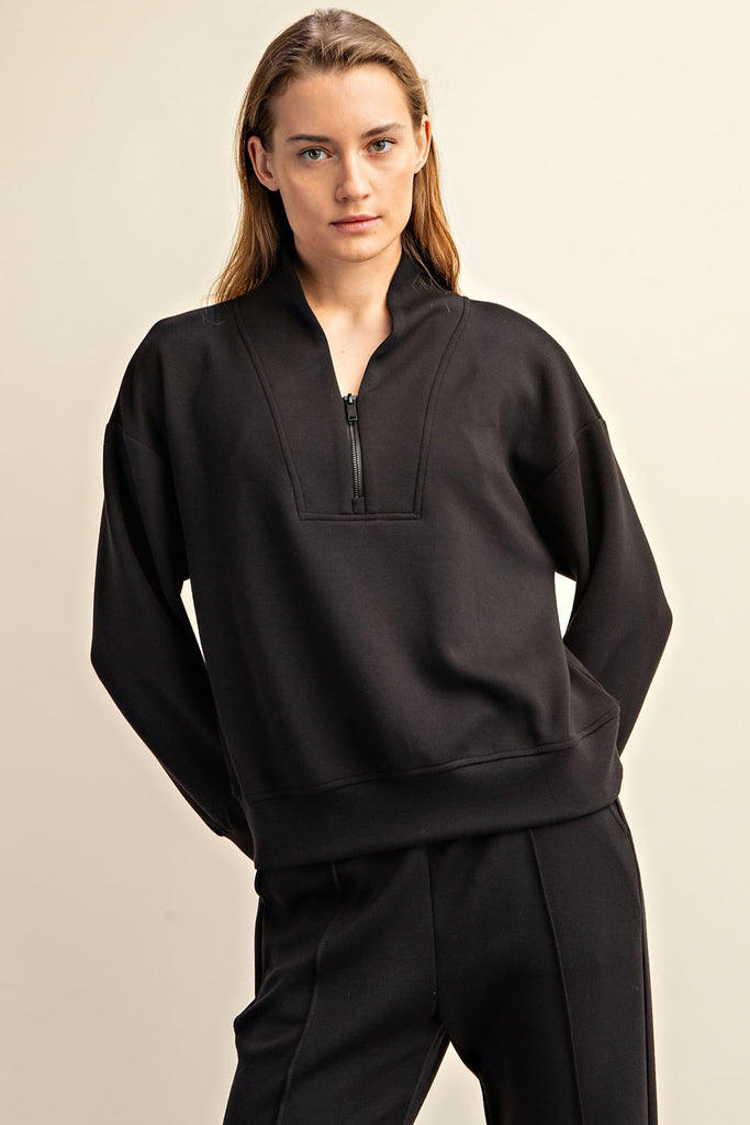 Luxe Modal Quarter Zip-Black