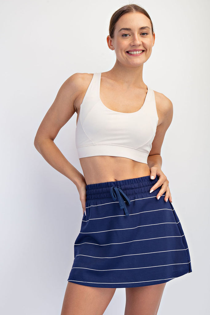 Modal Navy-Cream Stripe Skort