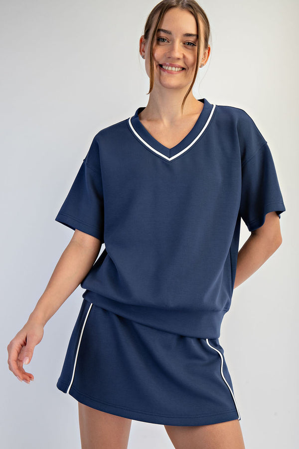 Modal SS V-neck Top with Piping