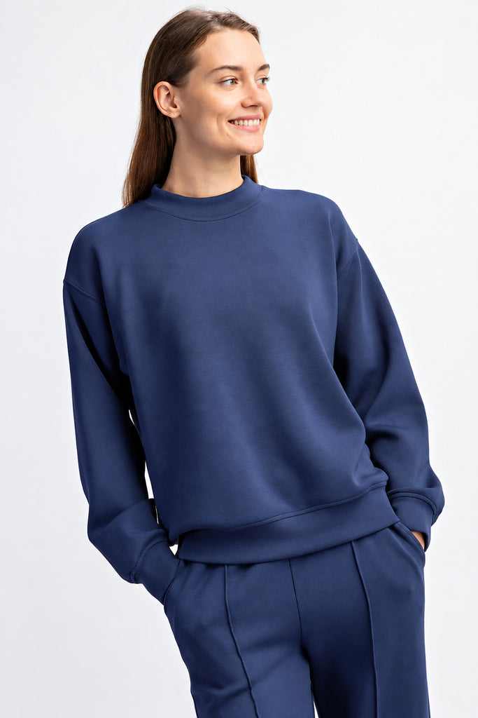 Super Soft Mock Neck Pullover-Navy