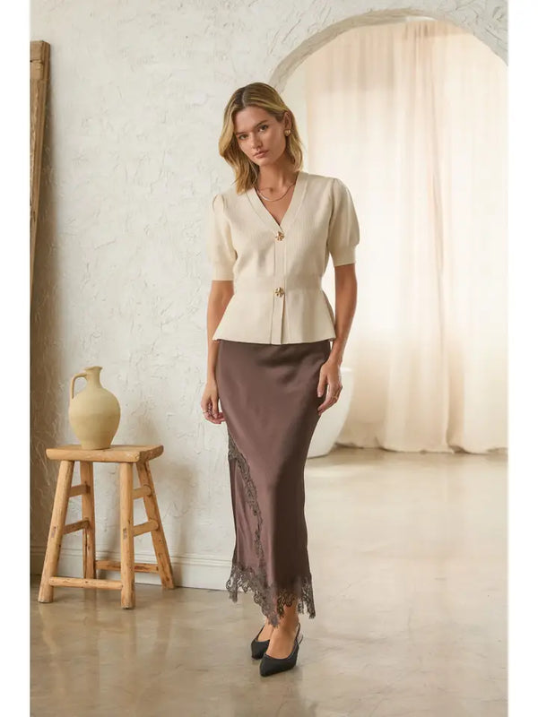 Sienna Espresso Lace Trim Skirt