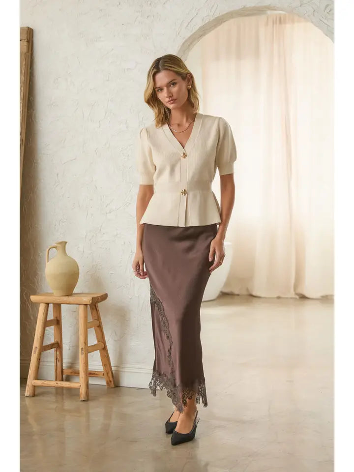 Sienna Espresso Lace Trim Skirt