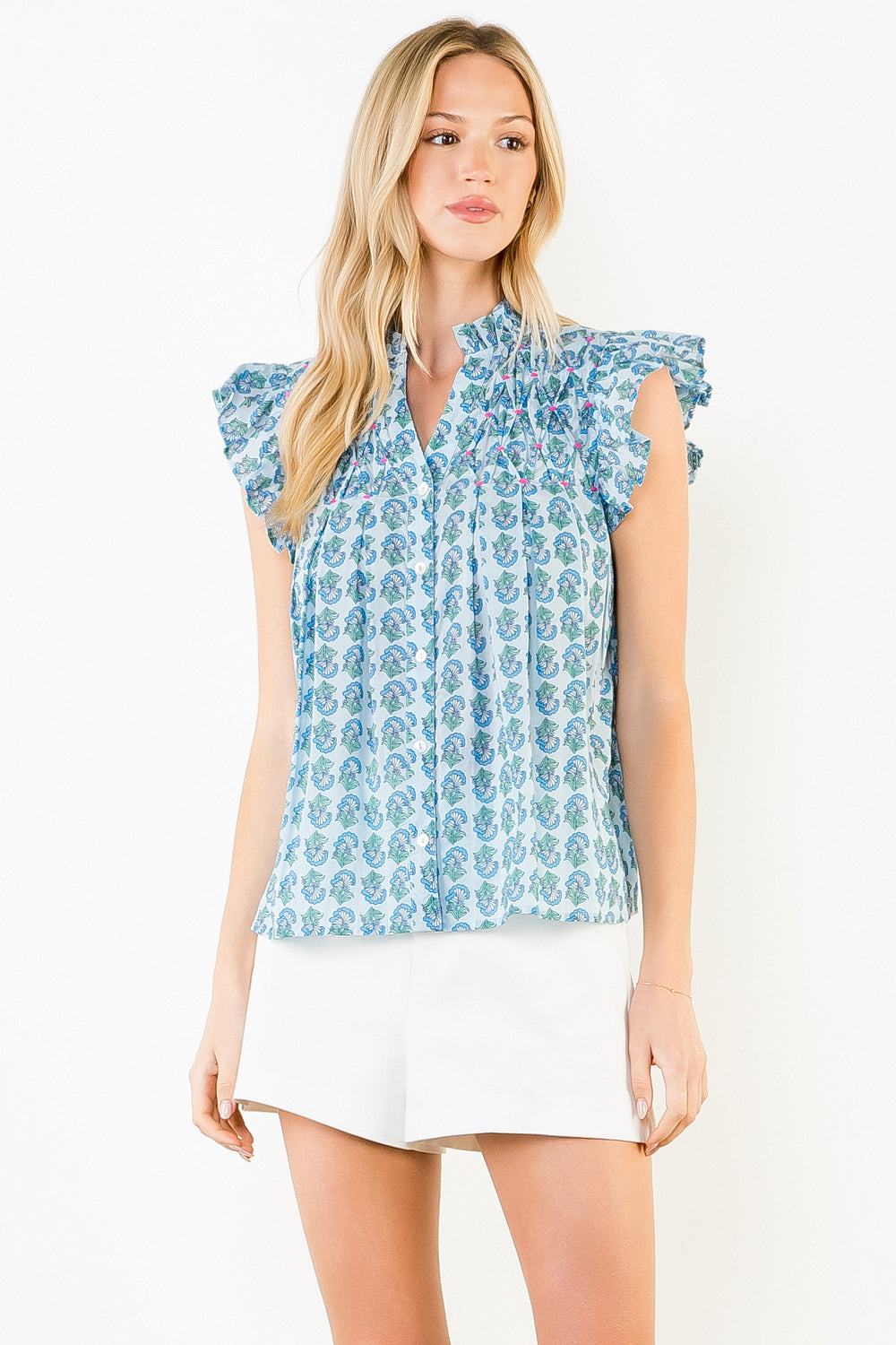 Flutter and Floral Blue Top – Bennett James
