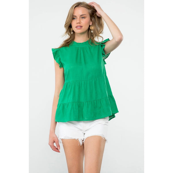 Green Flutter Sleeve Top