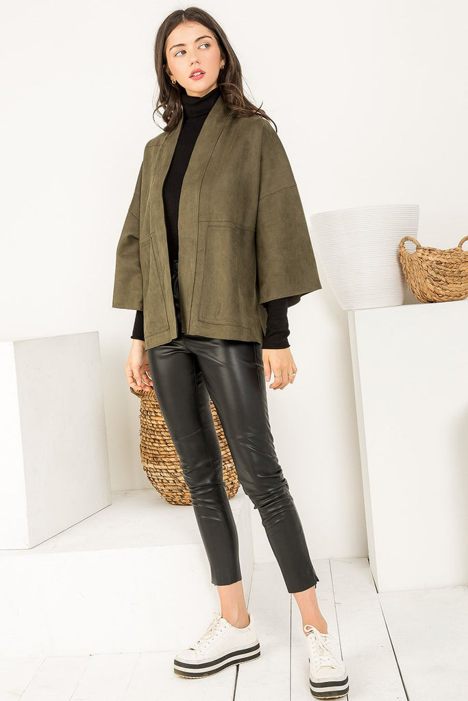 Cozy Chic Sueded Open Cardigan