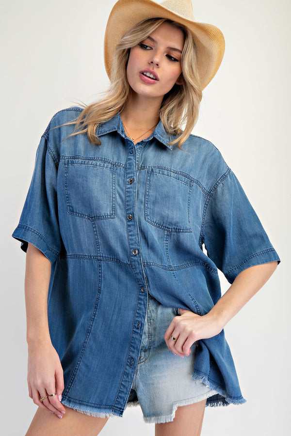 Callie Denim Chambray Top