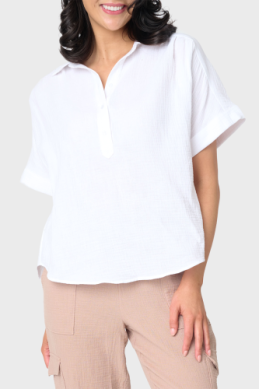 All Day Henley Gauze Top