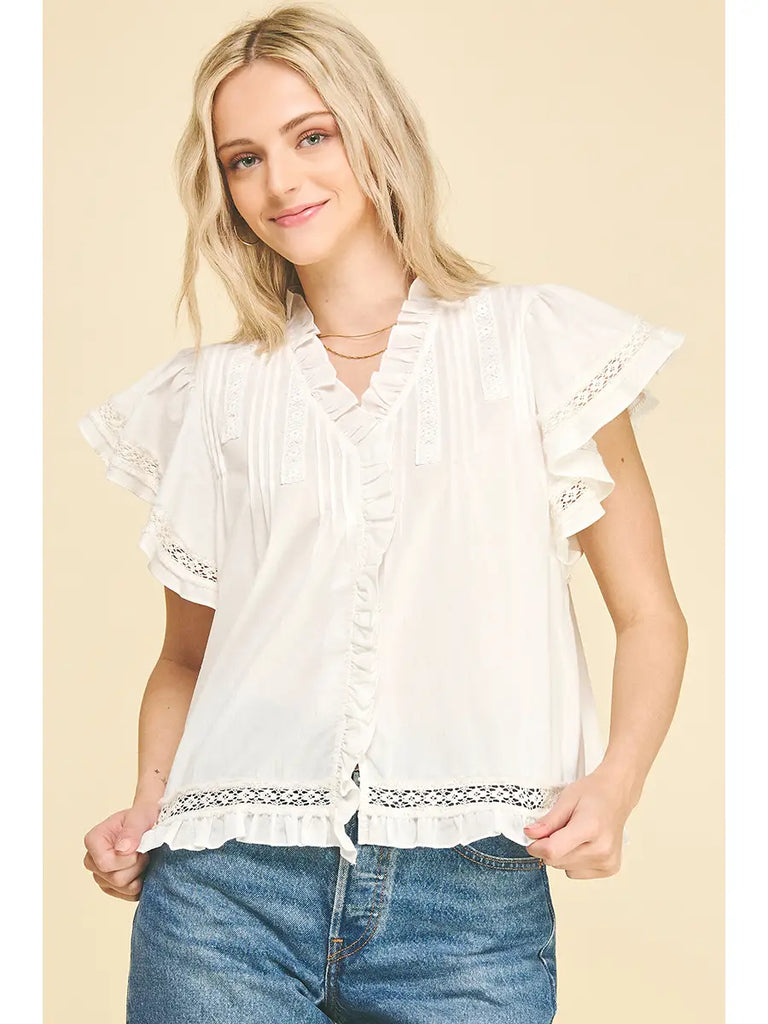 Frilly Lace Trim Blouse